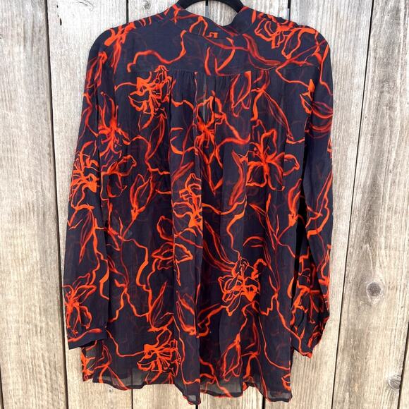 Chan Luu | NWT Chiffon Floral Silk Sheer Blouse Dark Sapphire Size 1 - Picture 8 of 9